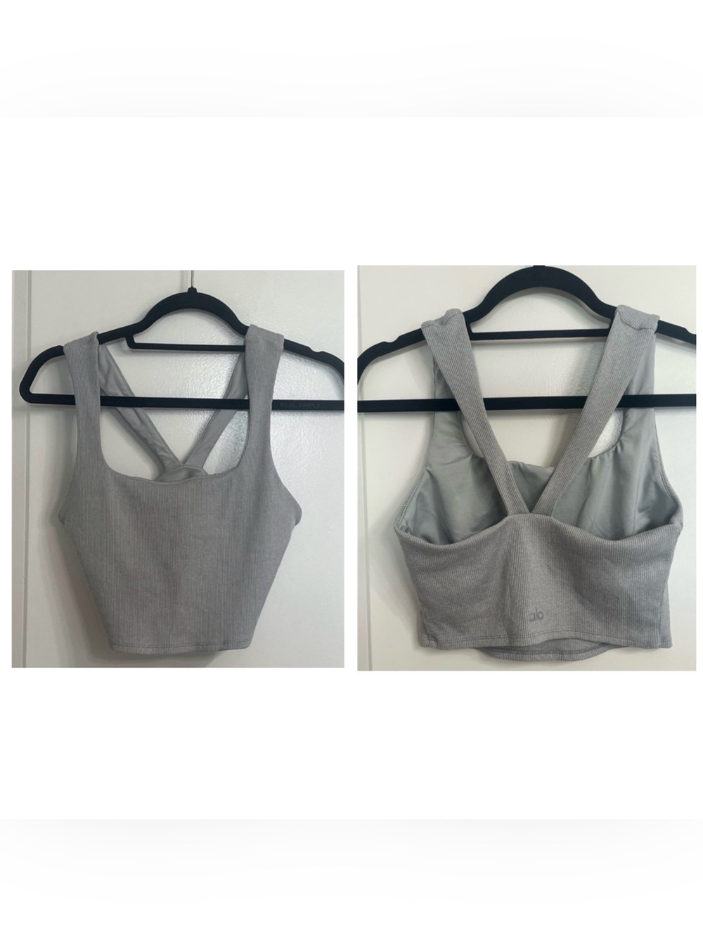 ALO Yoga Ribbed Crossback Crop Tank in Gray Silver Size  Medium